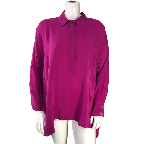 Eileen Fisher Womens Size M Tunic Top Hi Low Long Sleeve Popover Silk *TINY FLAW - Picture 11 of 16